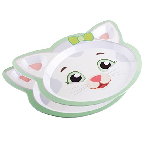 Daniel Tiger Mealtime Feeding Plates- Elaina- Set of 2, Cute Compartment Dishes w/Deep Sides for Kids- Divided Sections, Dishwasher Safe, Durable & Break Resistant