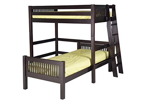 Camaflexi Mission Style Solid Wood L-Shaped Loft Bed, Twin-Over-Twin, End Angled Ladder, Cappuccino