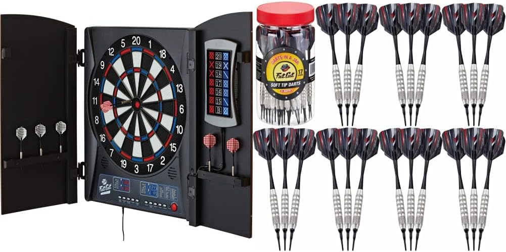Fat Cat Mercury Electronic Dartboard + Cabinet Set with Soft Tip Darts