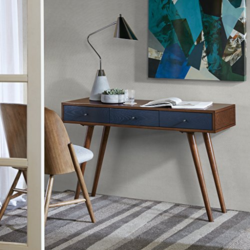 NicBex Office Desks Transitional Design Writing Desk with 3 Drawers Modern Home Office Desks Classic Computer Desk Study Table for Living Room, Home Office, Pecan+Blue