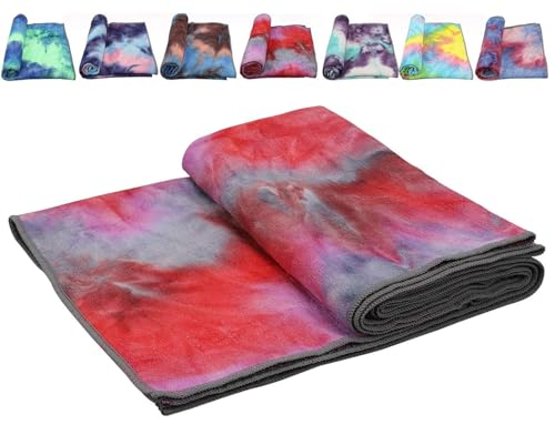 Yoga Towels,Non Slip Hot Yoga Towel Skidless Waffle Texture, 100% Absorbent Odorless Microfiber Yoga Blanket, Standard Sized 24 inchx72 inch Mat Towel,for Hot Yoga, Bikram, Pilates (purple&green)