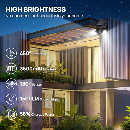 OREiN Motion Sensor Outdoor Lights, 450° Superwide Adjustment Dimmable Dusk to Dawn Flood Lights Outdoor, 5000K/12W (150W Equiv) Motion Lights for Outside LED Security Lights, IP65, Black (Hardwired)
