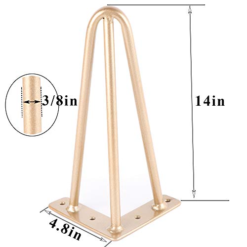 Metal Hairpin Table Legs 4 Inch, Furniture Leg Gold with 3/8