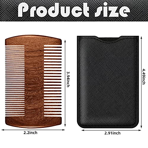 6 Pieces Beard Comb Natural Sandalwood Wooden Moustaches Combs Dual Action Teeth Beard Comb with 6 Pieces Pocket Faux Leather Case for Beards Moustaches (Yellow, Black, Reddish Brown)