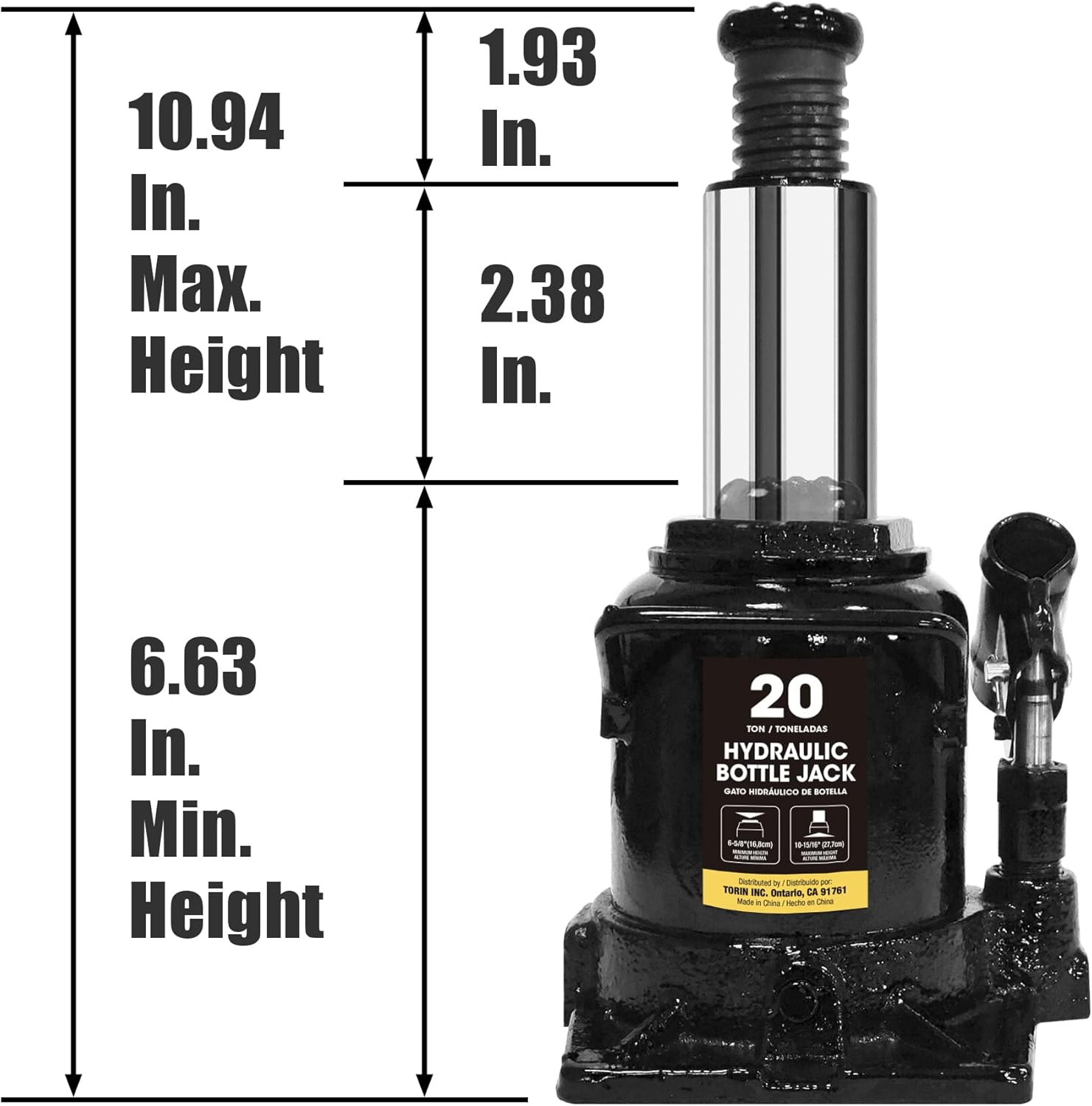 BIG RED 20 Ton (40,000 LBs) Torin Hydraulic Stubby Low Profile Car Bottle Jack for Auto Repair and House Lift, Black, AT92007AB