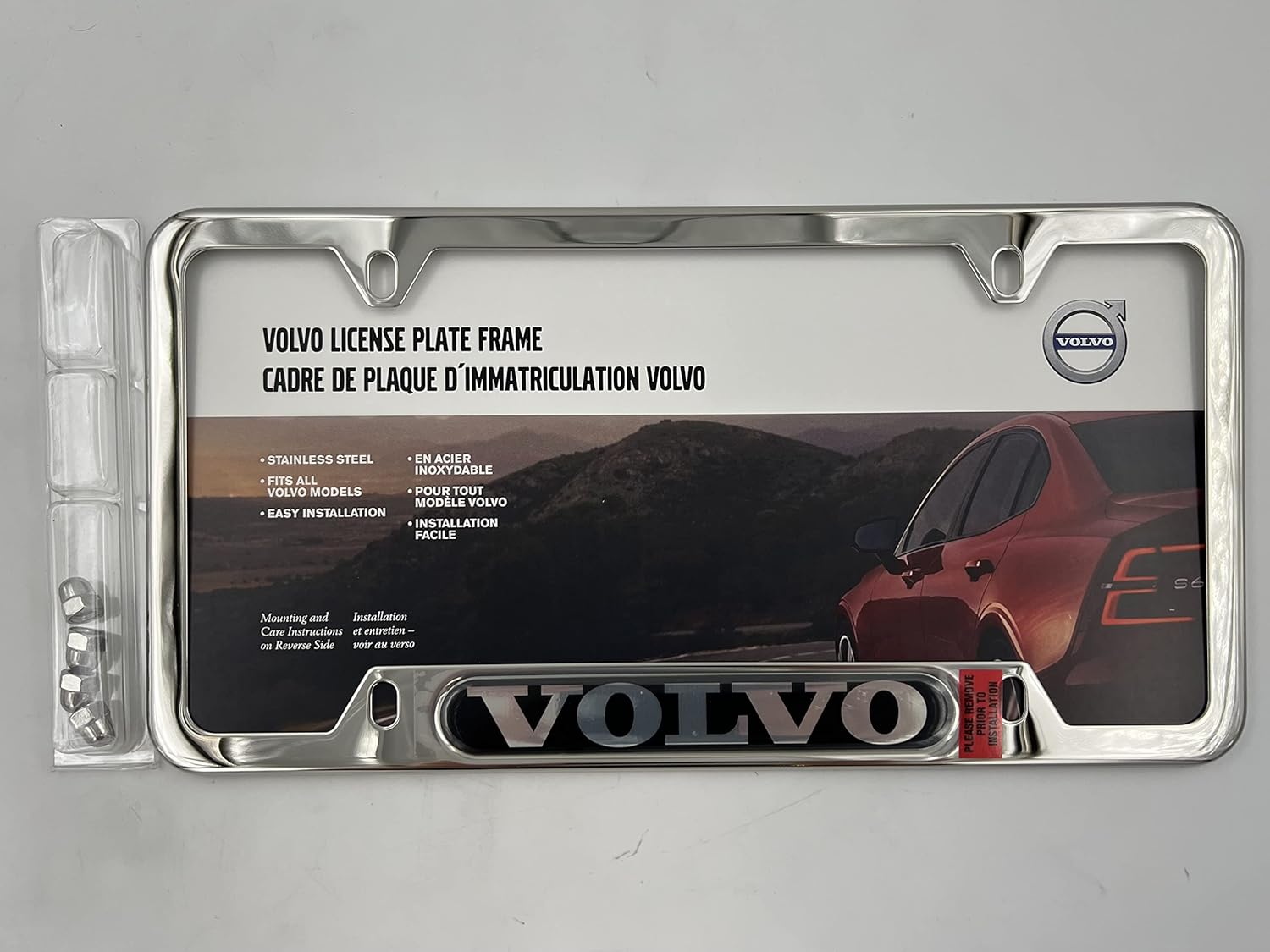 Volvo Logo Polished Stainless Steel License Plate Frame, Official Licensed