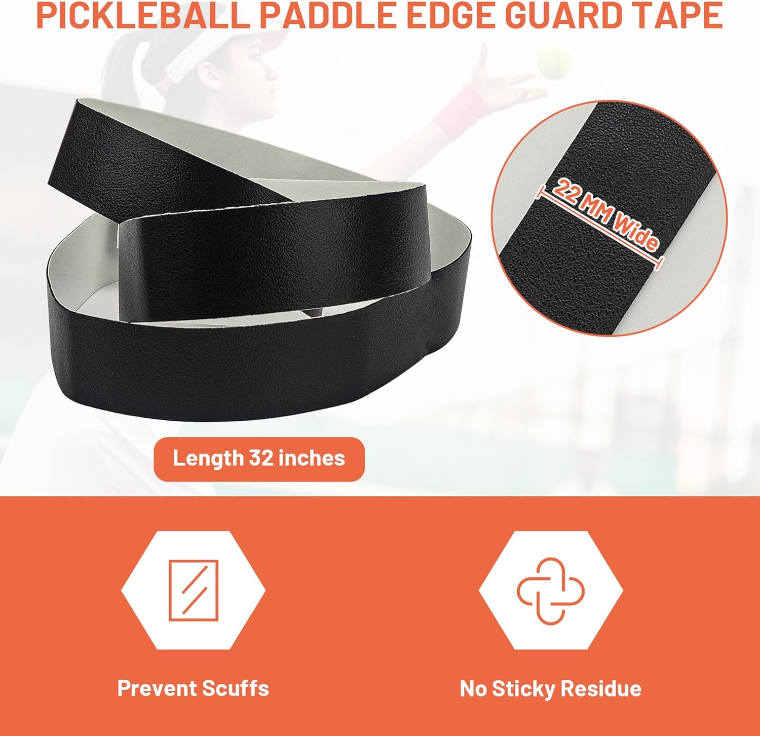Black -Pickleball Paddle Edge Guard Tape