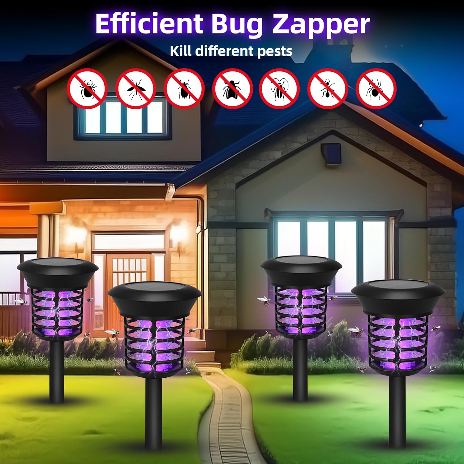 4 Pack Solar Bug Zapper Outdoor,Mosquito Zapper Outdoor Mosquito Killer for Bug Gnat Fly Small Flying Insect Mosquito Repellent for Patio Yard Garden Farm,Waterproof Bug Lights for Outside