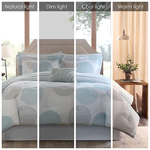 Madison Park Essentials Twin Comforter Set, Bed in a Bag Twin, Watercolor Print Coastal Comforter & Chambray Cotton Sheet Set, All Season Bedding Set, Saben, Aqua Twin (68 in x 86 in) 7 Piece