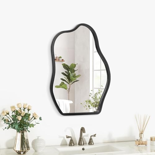 Gold Mirror for Wall Decor Cute and Stylish Unique Wooden Framed Wall Mirror Asymmetrical Vanity Artistic Cloud Mirror Decorative for Living Room Bedroom Bathroom Entryway