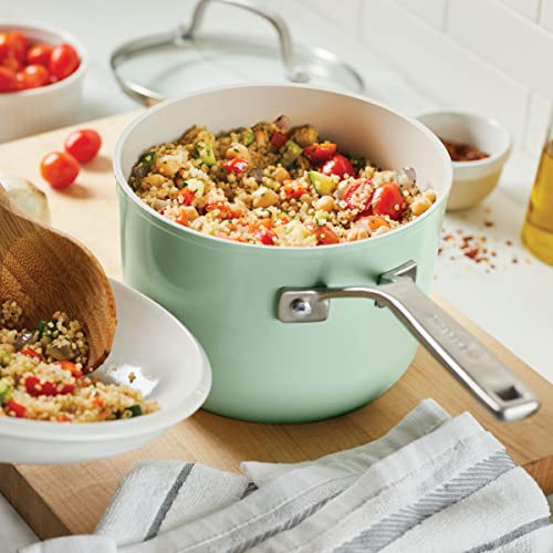 KitchenAid Hard Anodized Ceramic Nonstick Cookware Sauce Pan with Lid, 3 Quart, Blue Velvet