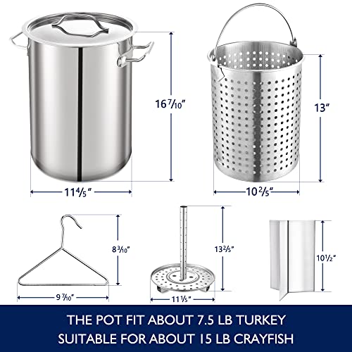 ARC 32QT Stainless Steel Stock pot 6-Piece For Seafood Boil Pot with Basket and Steamer Rack,Cookware for Crawfish Crab Shrimp Lobster Boiling Pot, Turkey Fryer Pot, Tamale Steamer Pot with Strainer