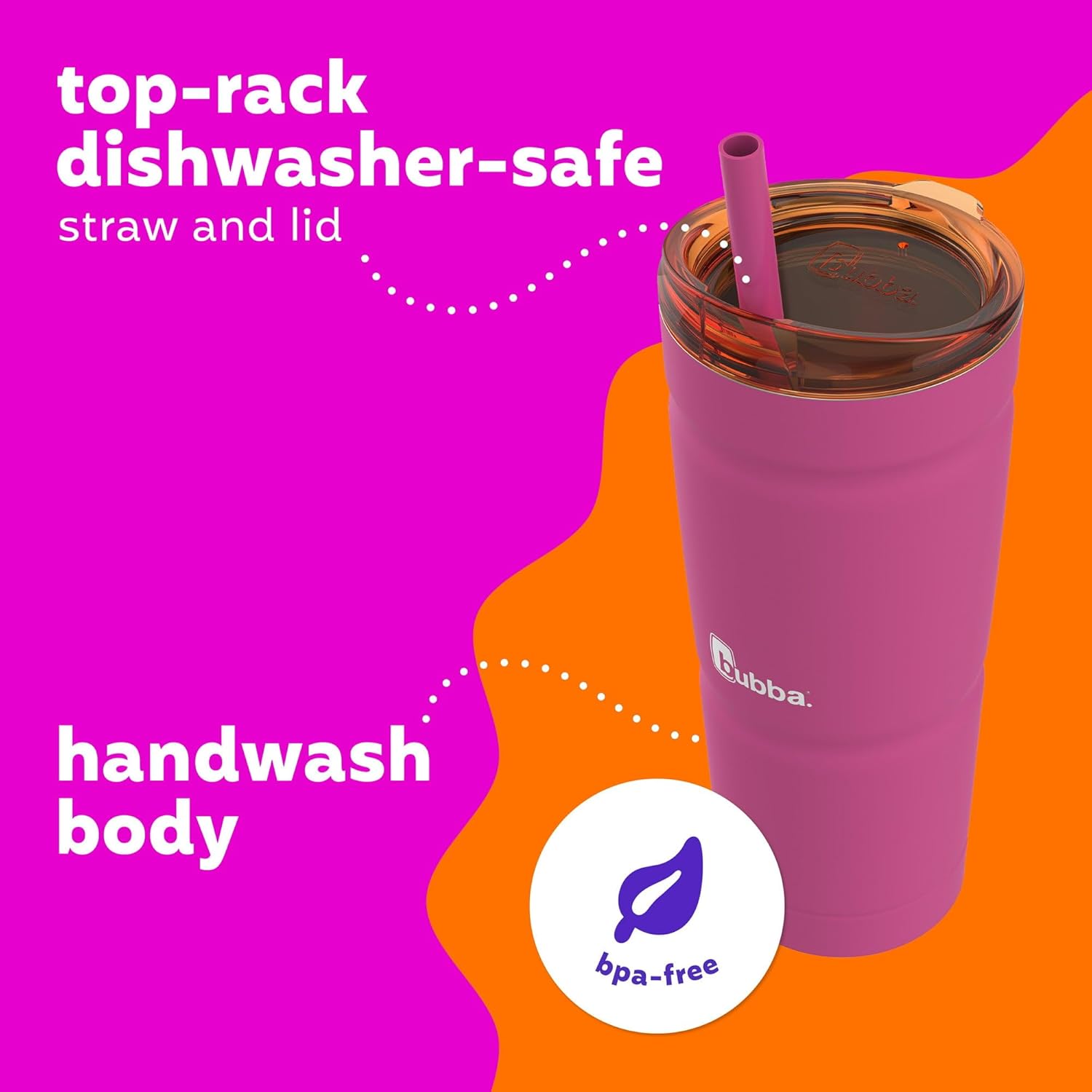 bubba Envy S Insulated Stainless Steel Tumbler with Straw Rubberized Pink Dragon Fruit, 24 fl oz.