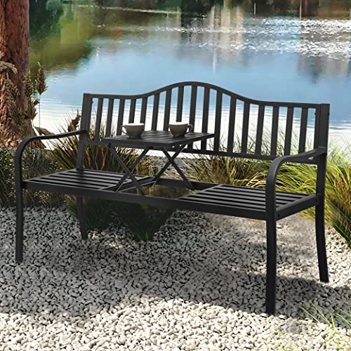 MoNiBloom Outdoor Bench Garden Patio Porch Furniture Aluminum Lightweight Sturdy 50 inch Bench with Aluminum Steel Metal Frame Birds and Branches Design for Lawn Yard, 800 lbs Load Capacity, Balck