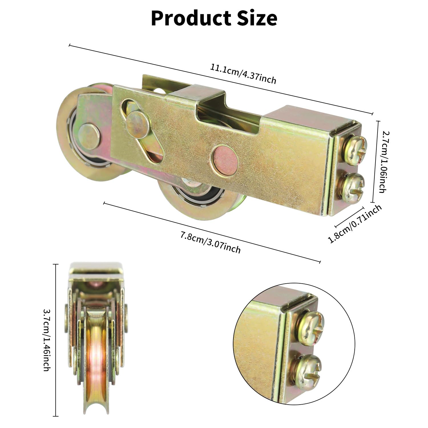 Sliding Patio Door Rollers, 1-1/4 Inch Sliding Door Tandem Roller Assembly, Steel Ball Wheel Bearing Rear Adjustable Sliding Door Wheel Replacement for Screen Doors, Gates, Windows (2 Pack)
