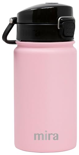 MIRA 12 oz Stainless Steel Water Bottle - Metal Thermos Flask Keeps Cold for 24 Hours, Hot for 12 Hours - Double Wall Vacuum Insulated - Leak Proof BPA-Free One Touch Lid - Rose Pink