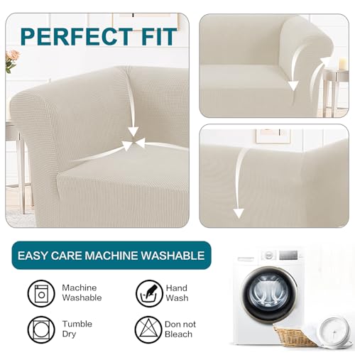 Chesterfield Cover Elastic Couch Slipcover Living Room Sofa Covers Soft and Fashionable Universal Non-Slip (New Gray,Loveseat +M cushion)