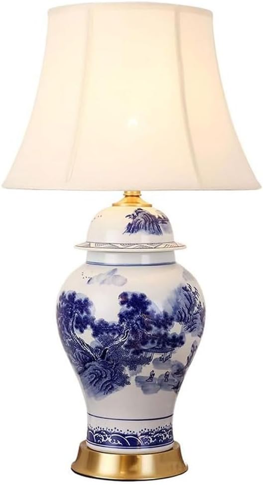 MAIYO Chinoiserie Traditional Porcelain Desk Nightstand Lamp, 27.6