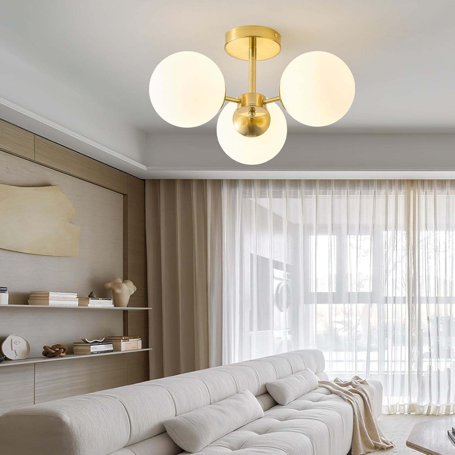 Bed Bath & Beyond Starsky 3-Light Sputnik Modern Gold Bubble Glass Globe Semi Flush Mount 14.57 - Frosted Bubble