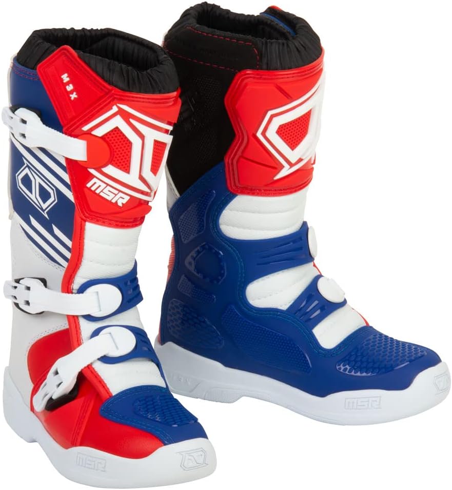 MSR Youth M3X Motocross Boots (2, Red/White/Blue)