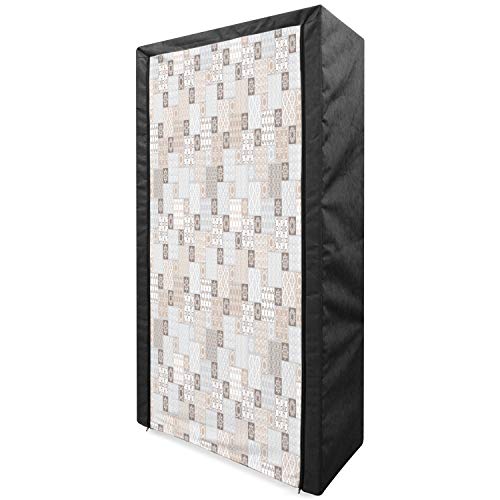 Ambesonne Asian Portable Fabric Wardrobe, Oriental Checkered Pattern Grid Style Patchwork Design Mosaic Ornamental Design, Clothing Organizer and Storage Closet with Shelves, 42.5
