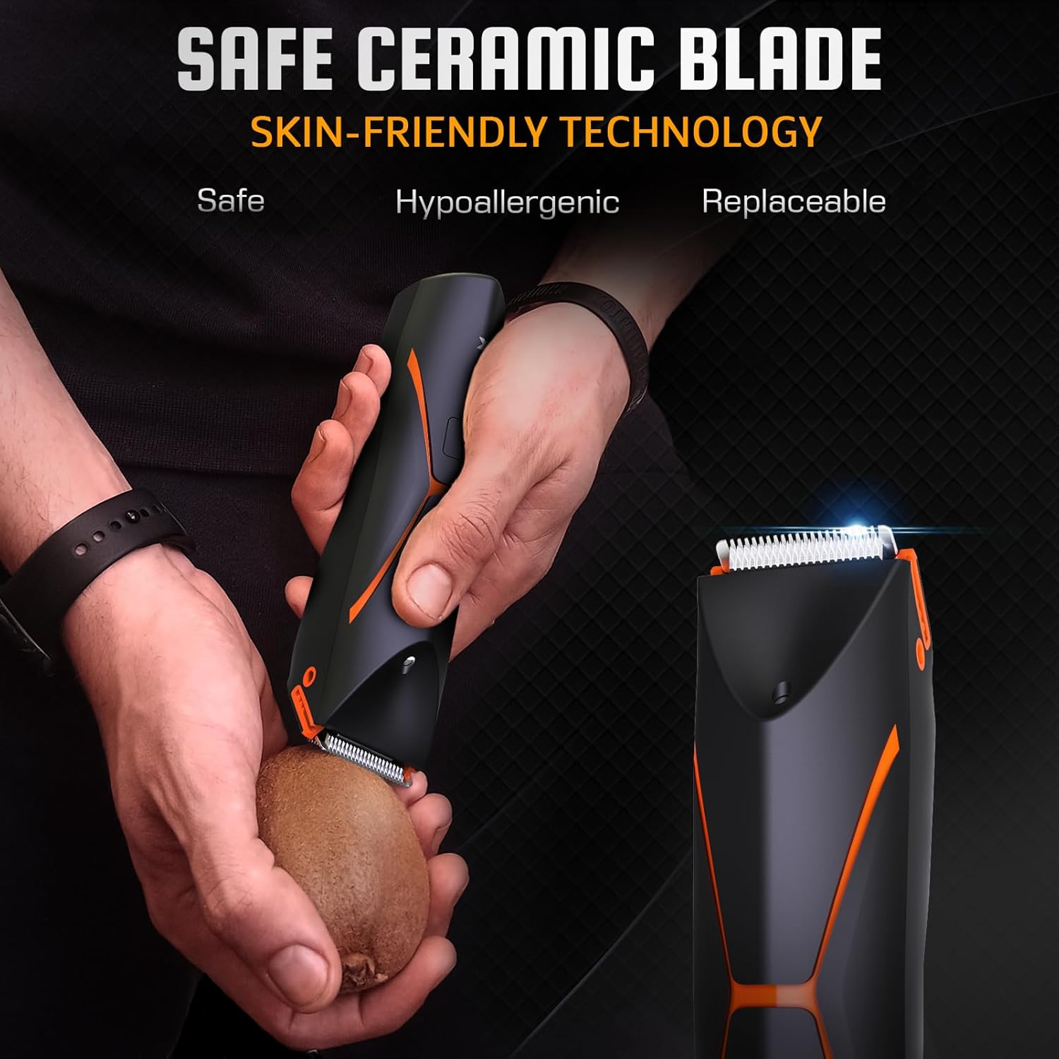 Body Hair Trimmer for Men - Ball Trimmer, Electric Groin Hair Trimmer, Waterproof Mens Pubic Hair Trimmer with 3 Trimming Combs, Replaceable Ceramic Blade Heads, Cordless Body Groomer