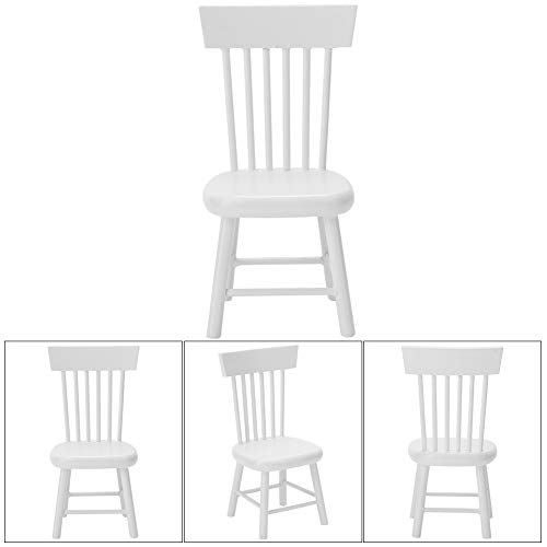 VBESTLIFE Dollhouse Chair, Miniature Furniture Model Wooden Dining Chair Furniture for 1:12 Doll House Accessory Dollhouse Accessories (White)