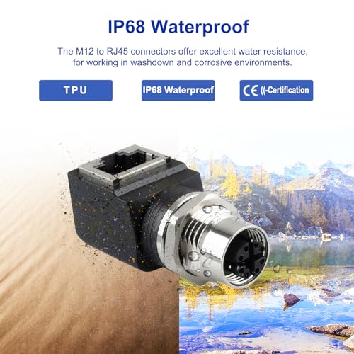 M12 X-Coded 8 Pin to RJ45 Adapter Cat6 Industrial Ethernet Shielded Connector IP68 Waterproof for Cognex and Automation Application