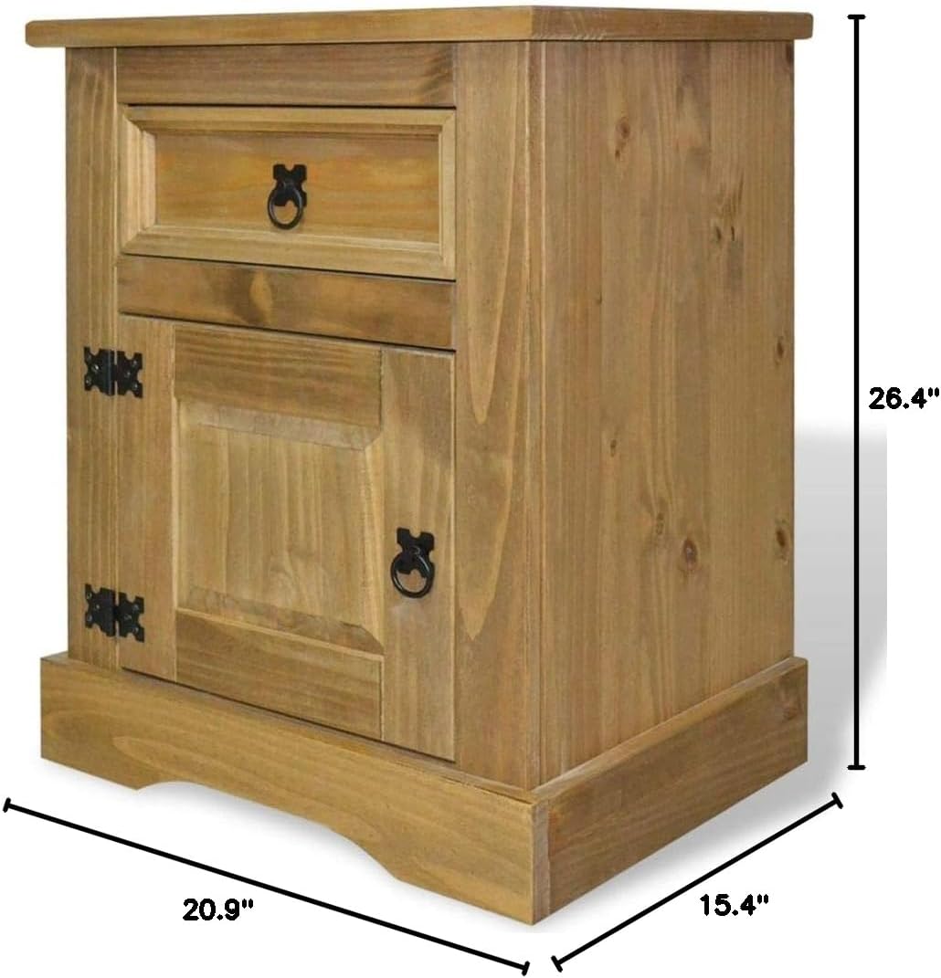 FAMIROSA Bedside Cabinet Mexican Pine Corona Range 20.9x15.4x26.4