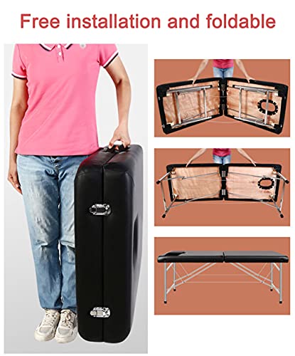 Massage Table Bed,Commercial Folding Massage Bed Couch Beauty Tattoo Spa Bed,Aluminum Feet Facial Tattoo Folding Salon Table,w/Carrying Bag (Pink)