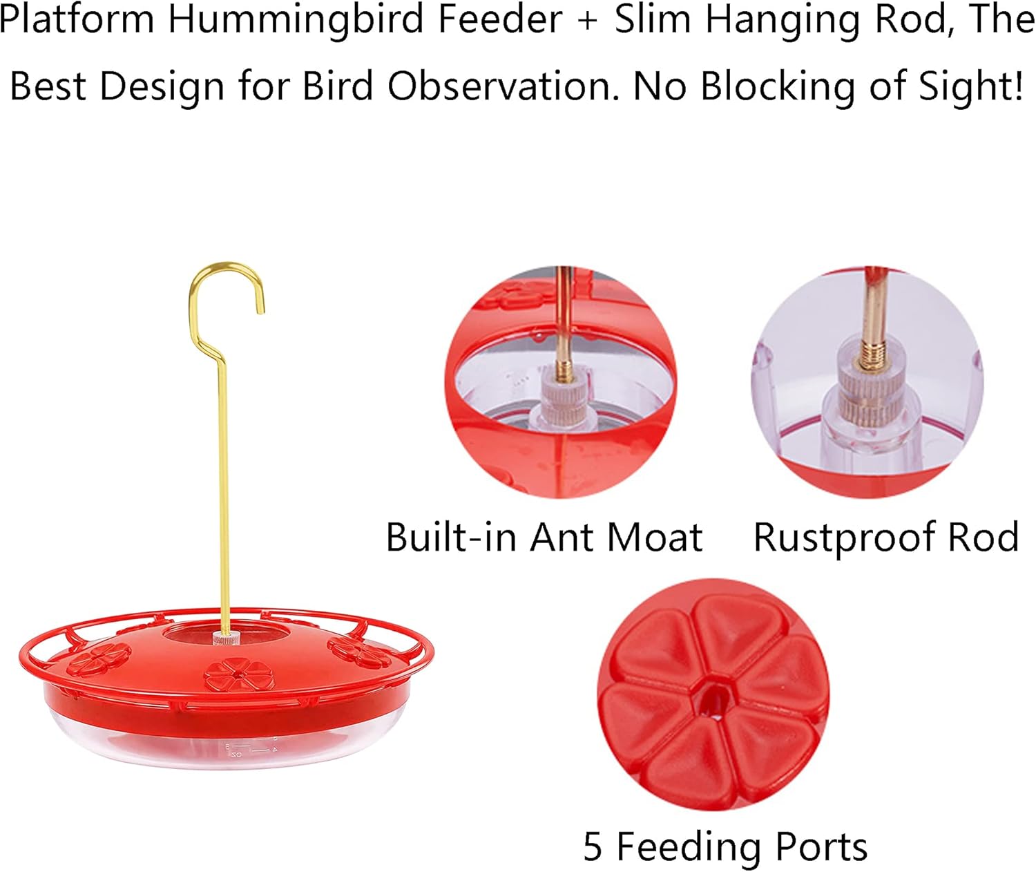 HighView 14 Oz Hummingbird Feeder Hanging Outdoor Nectar Feeding Station with 5 Ports and Perch