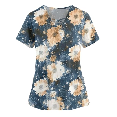 Cute Tops for Women 2024 Funny Fashion Print V Ncek Hoilday Top Durable Moisture Wicking Nursing Uniforms