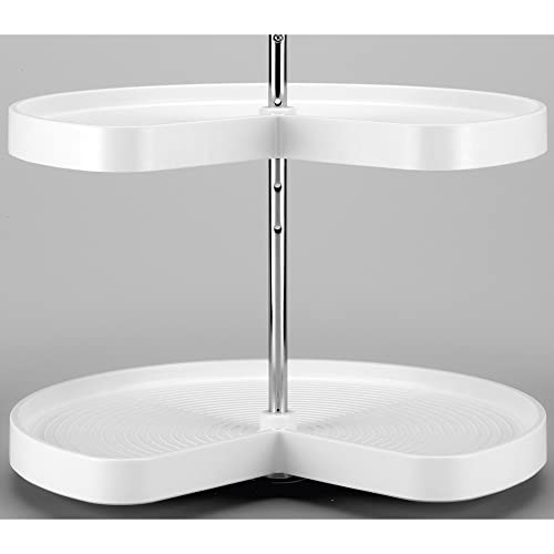 Rev-A-Shelf LD-2472-32-11-1 32-Inch Polymer Kidney Shaped 2-Shelf Lazy Susan Corner Kitchen Cabinet Storage Organizer with Telescoping Shaft, White