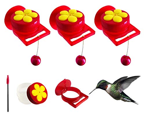 Naomo Handheld Hummingbird Feeders with Suction Cup, Multifunctional Mini Hummingbird Feeder with Perches for Outdoors, Kit Includes Cleaning Brush Red (4 Pack)