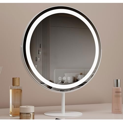 Smart Induction Dressing Mirror, Round Desktop LED Makeup Mirror Touch Makeup Fill-in Light Mirror Rotatable with Light for Makeup Desk, Bedroom, Dressing Room, 40cm,C