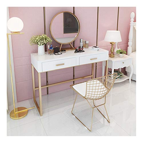 Vanity Table Set Dressing Table, Makeup Dressing Table with Drawers, Elegant Shape Design Crystal Knobs (Table 80 * 40 * 75cm)