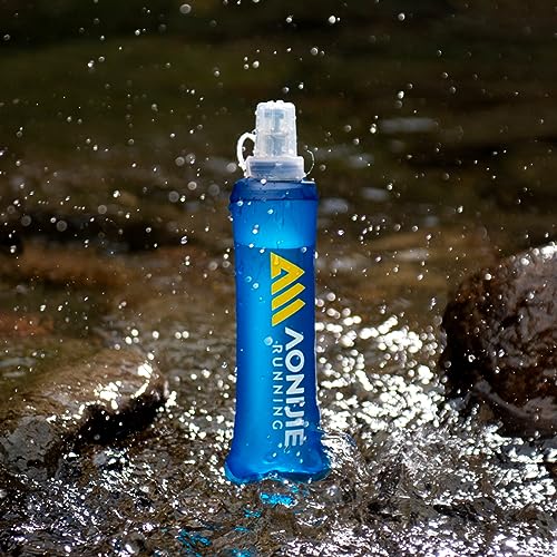 AONIJIE Soft Flasks, TPU Collapsible Foldable Water Bottles for Hydration Pack Running Cycling 2 Pack (500ml with straw pack of 2)