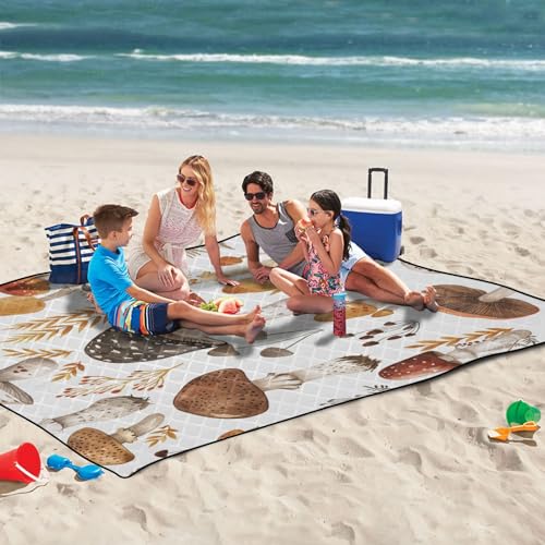 Autumn Mushroom (1) Picnic Blankets Foldable Outdoor Camping Blanket Waterproof Sandproof for Summer Beach, Park, Grass-60 * 80in