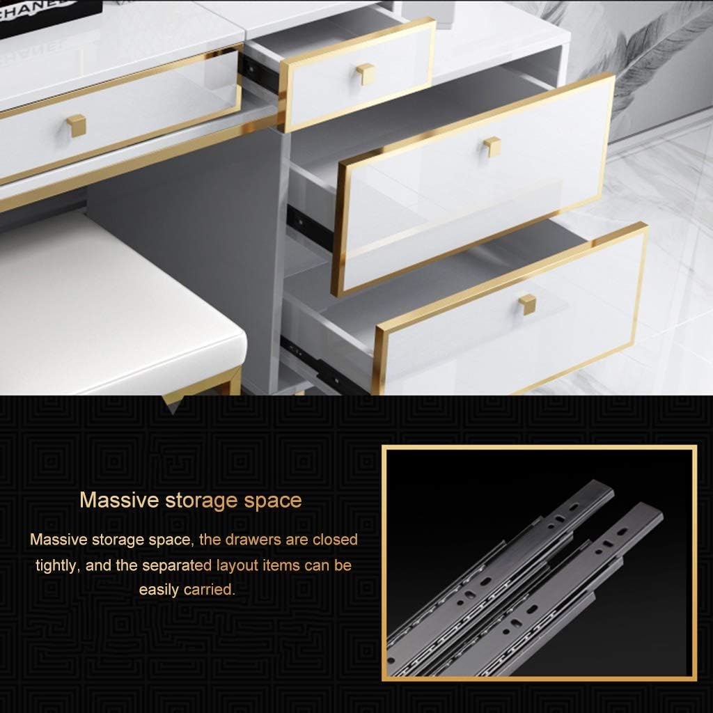 Vanity Table Set Wooden Make Up Table,Large Sliding Drawers Makeup Dressing Table with Cushioned Stool