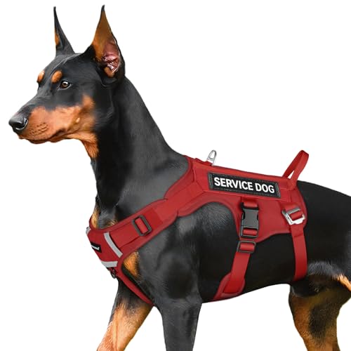 FAYOGOO Tactical Dog Harness for Large Dogs - Mesh Breathable Dog Harness Escape Proof with Handle - No Pull Military Service Dog Vest with Removable Patches for Walking,Training,Hiking