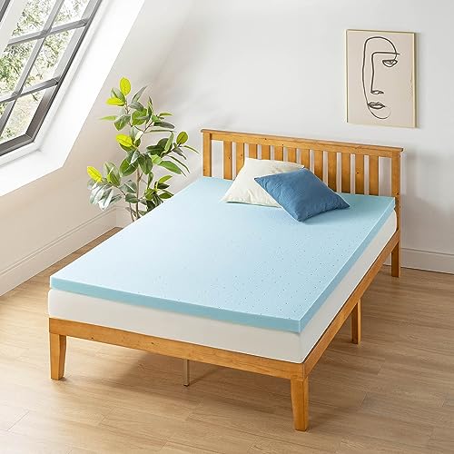 Best Price Mattress 4 Inch Ventilated Memory Foam Mattress Topper, Cooling Gel Infusion, CertiPUR-US Certified, Queen, Blue