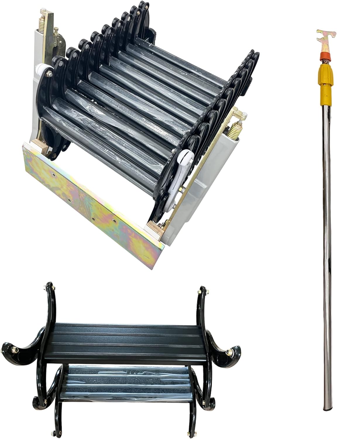 TECHTONGDA Folding Attic Ladder Pull Down Attic Stairs, Narrow Wall-mounted Attic Steps, Retractable Loft Ladder Stairs, 12 Steps Alloy Attic Access Ladder, 9.8feet Max Vertial Height, Folding Stairs