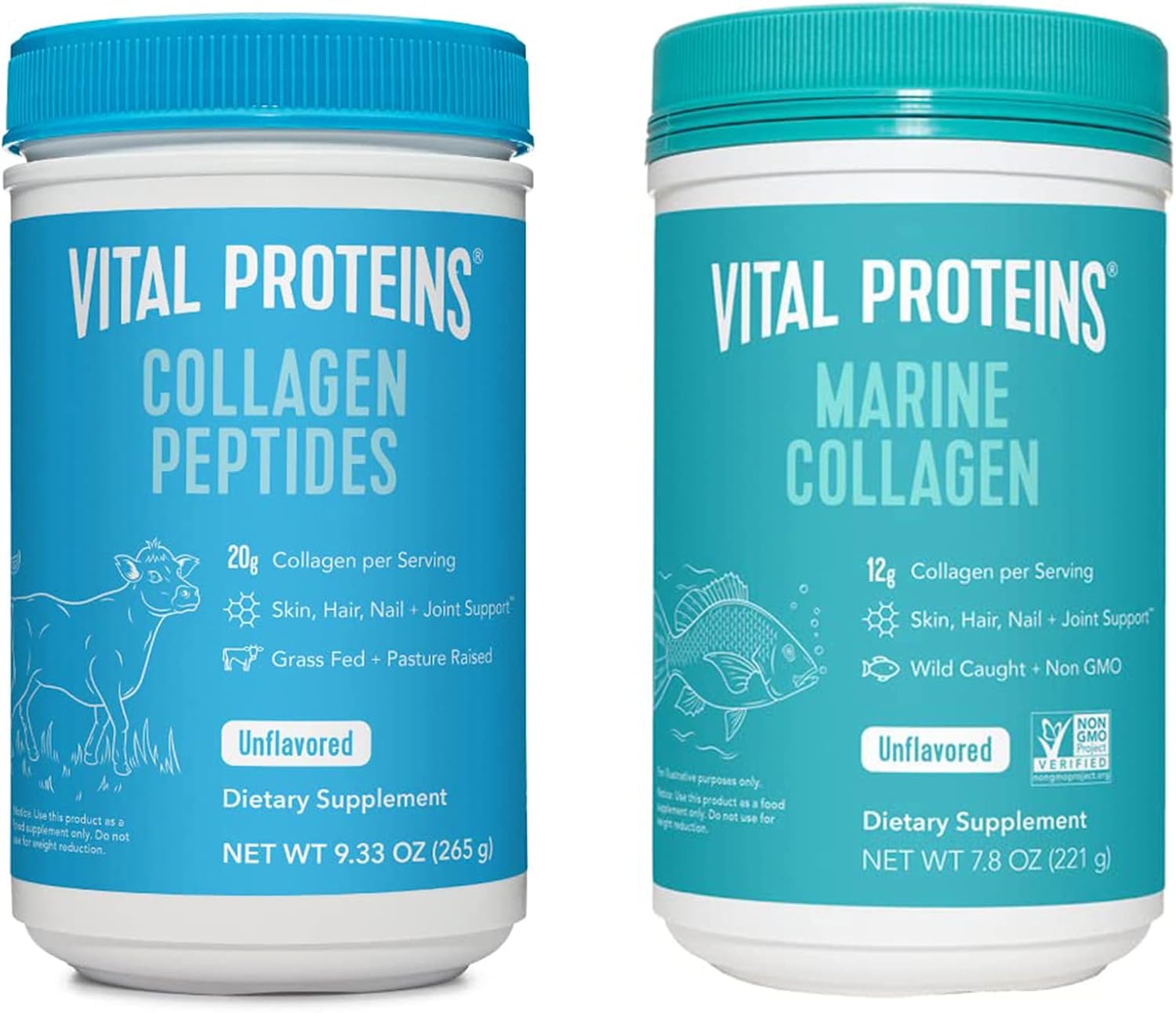 Vital Proteins Collagen Peptides Powder Unflavored 9.33 OZ+Marine Collagen