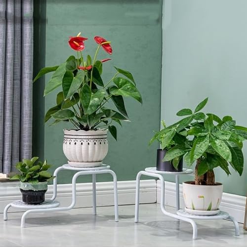 2 Pcs 2 Tier Plant Stand, Metal Flower Stand Indoor Outdoor, Anti-Rust Iron Plant Shelf, Floor Standing Round Flower Pot Stands, Display Rack Potted Plant Holders For Office Living Room Balcony