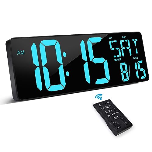 XREXS Large Digital Wall Clock with Remote Control, 17.2 Inch LED Large Display Count Up & Down Timer, Adjustable Brightness Alarm Clock with Day/Date/Temperature for Home, Gym, Office and Classroom