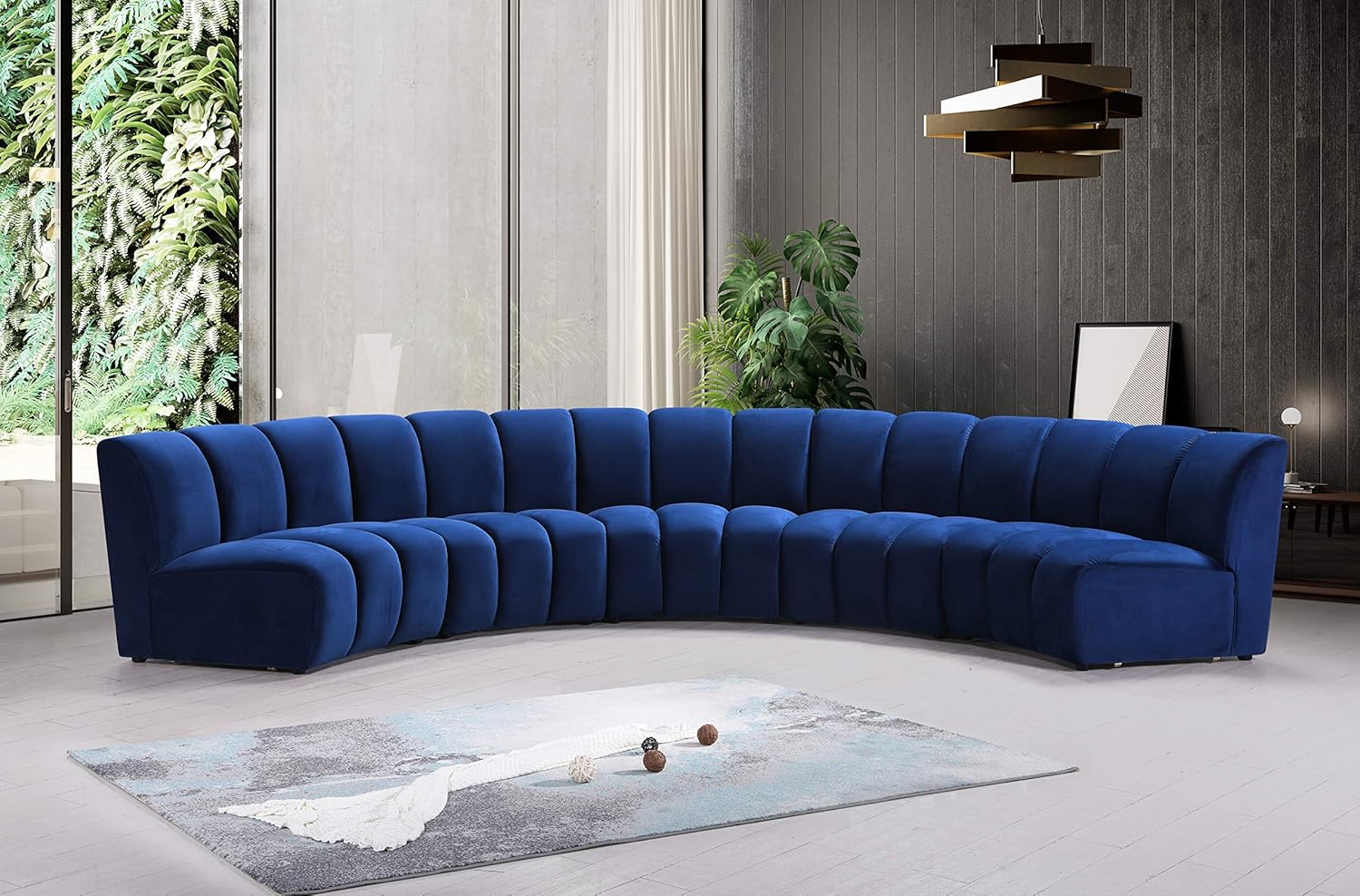 Meridian Furniture Infinity Collection Modern | Contemporary Modular Sectional with Luxurious Deep Channel Tufting, 5 Piece, Navy