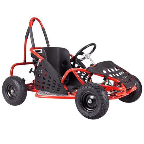 79cc 4-Stroke Gas Go Kart, 2.5HP Off Road GoKart EPA Approved with Steel Tubular Frame, Seat Belt, 13 inch All-Terrain Tires for Kids and Teens (Red)
