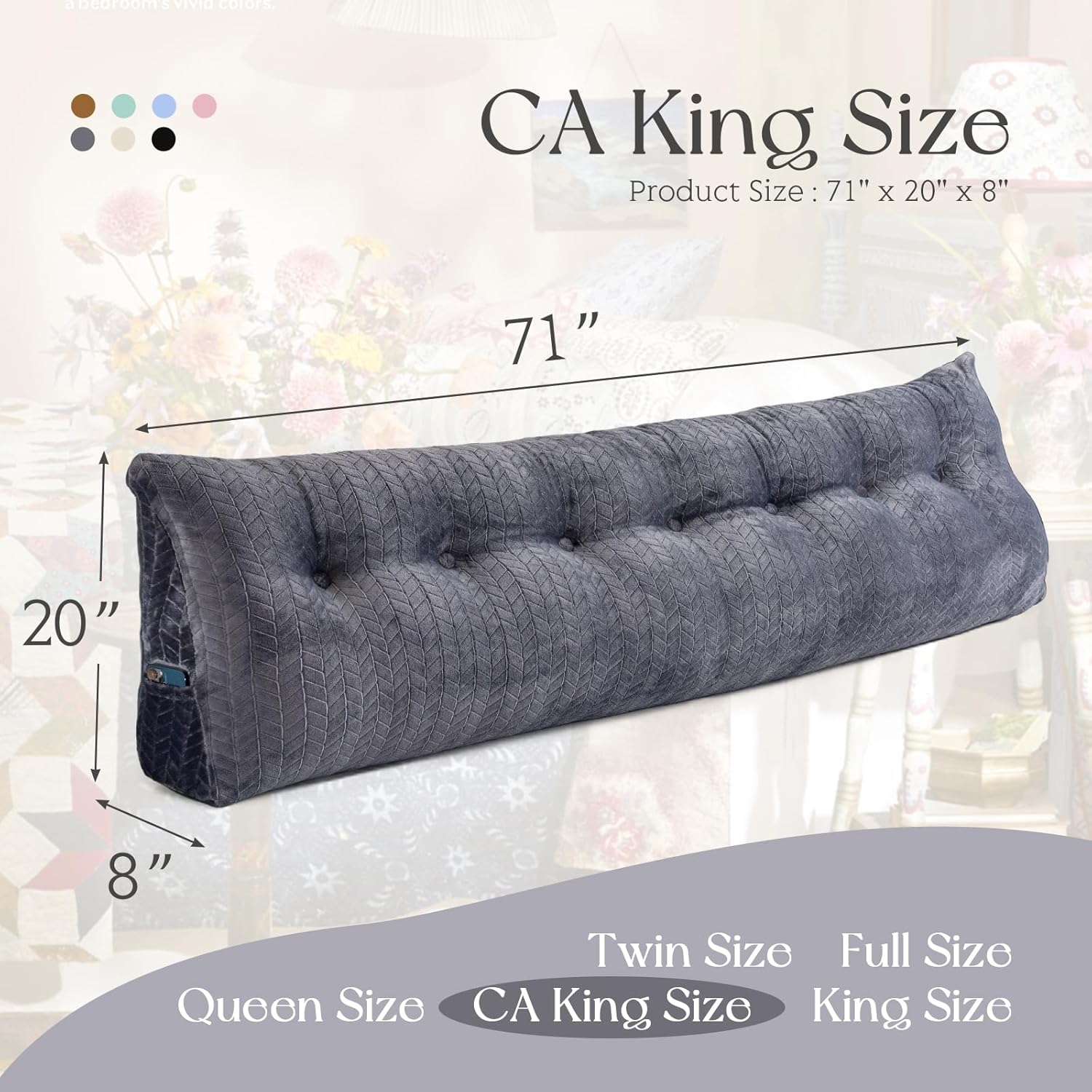 Large Triangular Wedge Headboard Pillow Large Bolster Headboard Back Support Backrest Positioning Reading Pillow for Sitting with Removable Cover