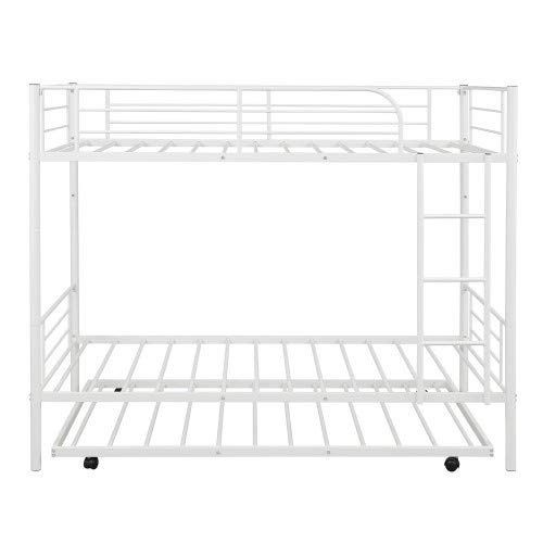 Twin-Over-Twin Metal Bunk Bed with Trundle and Ladders and Safety Guard Rails,Can be Divided into Two beds,No Box Spring Needed (Black)