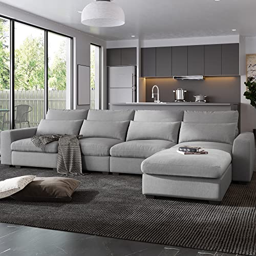 Harper & Bright Designs Sectional Sofa Set, Modern Large L-Shape Feather Filled Sectional Sofa, Convertible Sofa Couch with Reversible Chaise for Living Room, Beige